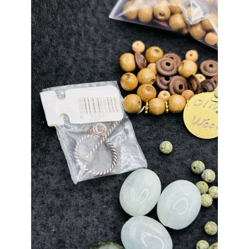 Lot of Jewelry Making Bead mix Amethyst Gemstone Chips Jade shell olive wood Hex